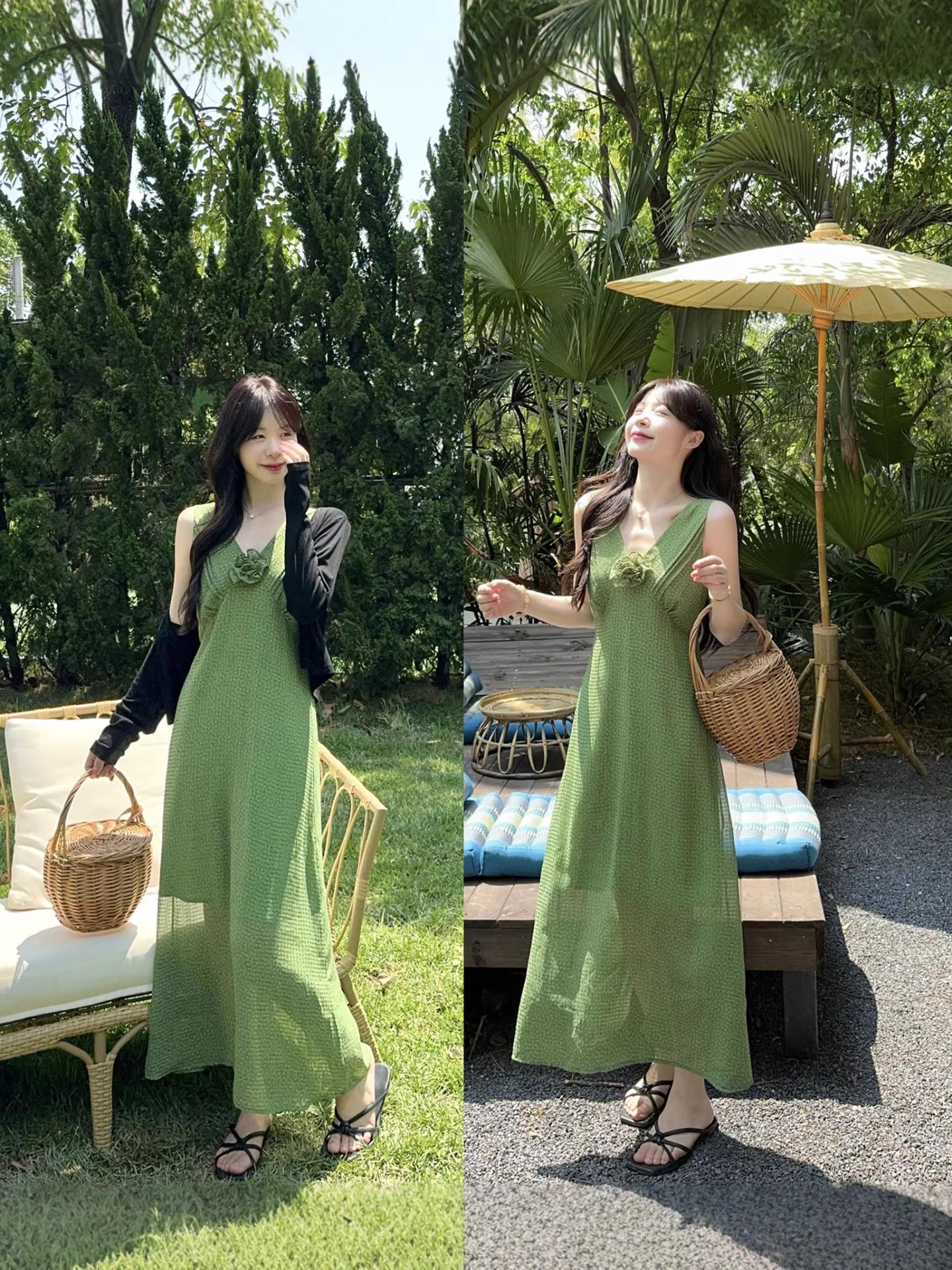 Plus Size Retro 3D Floral Chiffon V-Neck Dress & Cardigan Set 2XL