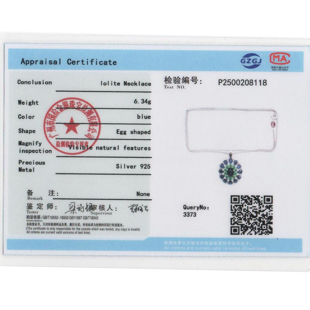 New Luxury 925 Sterling Silver Women's Pendant Necklace Natural Iolite Oval Gemstones Party Fine Jewelry for Wife's Daily Gifts