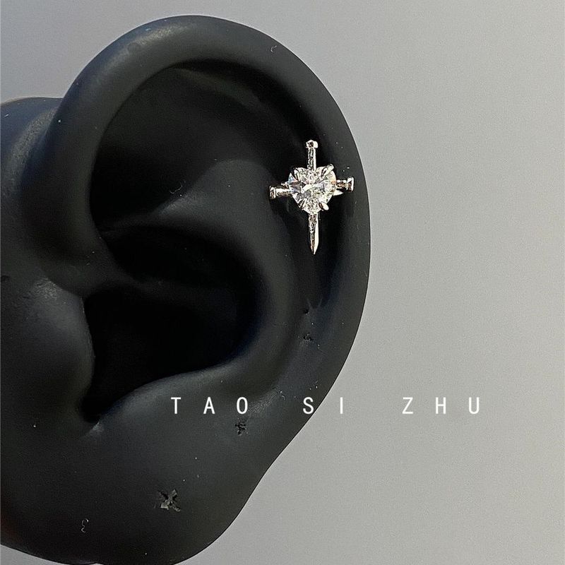 

Like a Butterfly in the Wild! Unique Stylish Cross Ear Bone Stud Titanium Steel Super Flash Zircon Love Heart Stud Earrings A heart of imprisonment