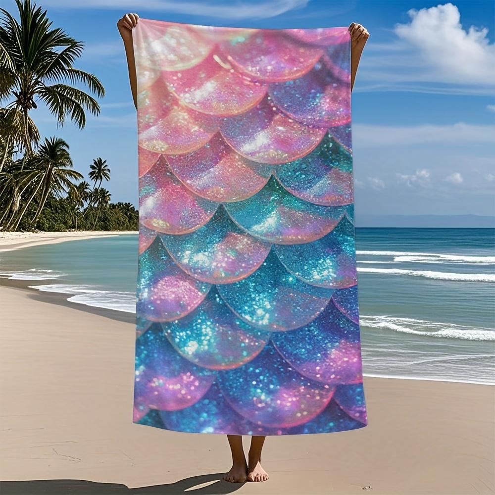 

Mermaid Scales Microfiber Bath Towel Ultra-Soft Quick-Dry Highly Absorbent Vibrant Pink Purple Scale Design Perfect for Travel W30*H60(CM)