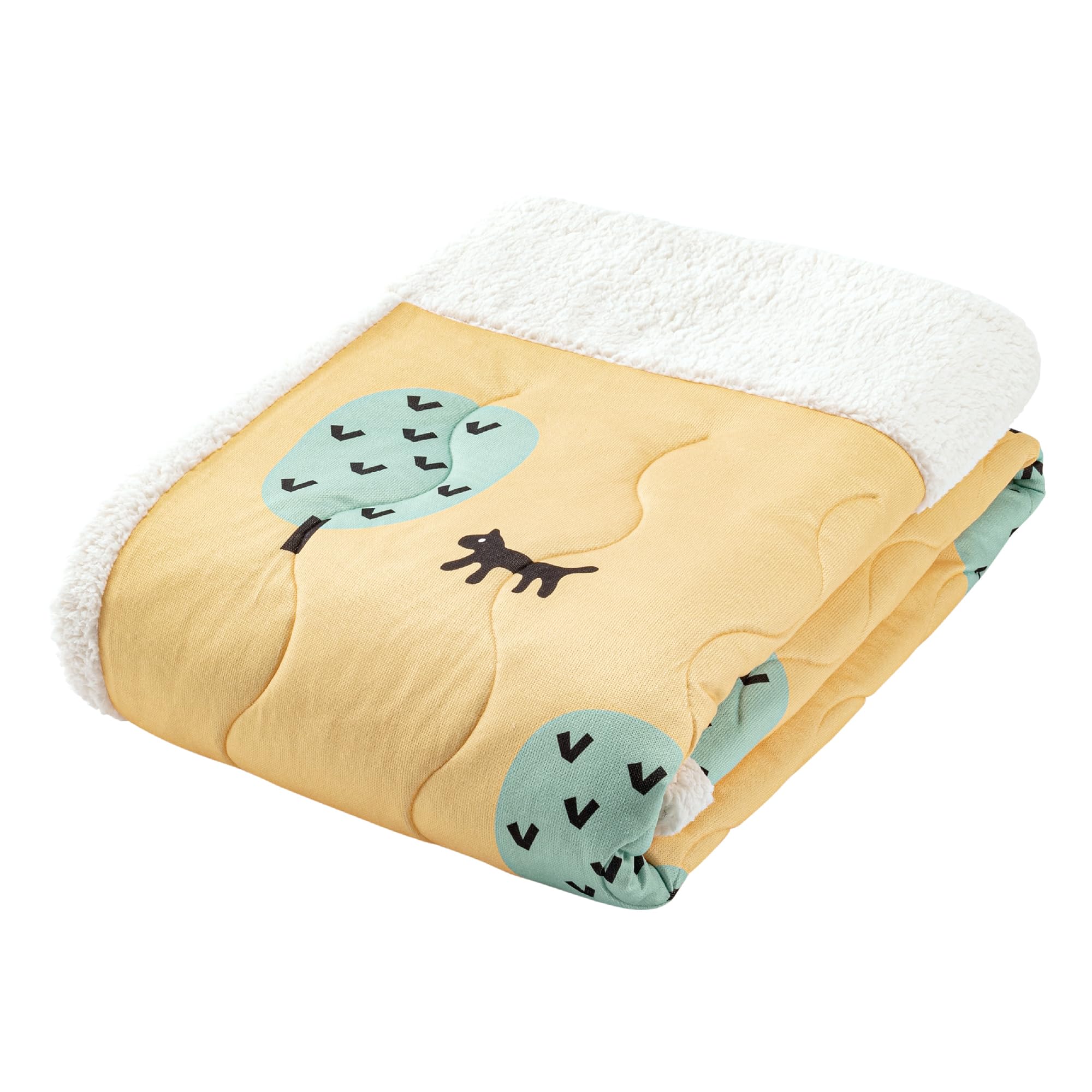 

nishikawa Atsuko Matano одеяло одинарное моющееся пушистое овечье боа MT3653 кошка и дерево желтый FE03903026 [Nishikawa]