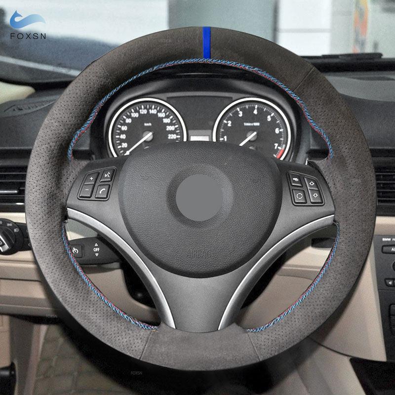 

Салон автомобиля чехол на руль для BMW 1 3 Ser E82 E87 E90 2006-2011 X1 E84 1,2 мм замшевая кожаная отделка красная синяя линия синяя