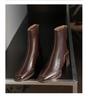 Retro Square Toe High Heel Ankle Boots for Women - Autumn/Winter Chunky Martin Boots In British Style, Red/Brown, 6CM Heel.
