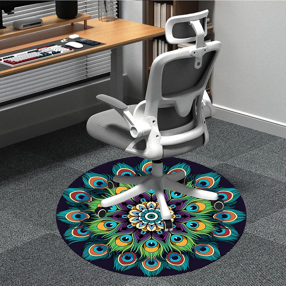 1pc Peacock Feather Mandala Office Round Area Rug, Under Office Chairs Bedroom Living Room Home Decor, Room Deco