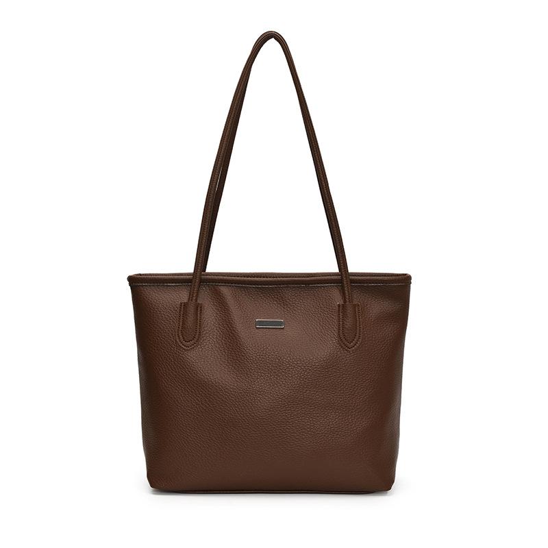 Leisure work commuter tote bag fashionable large-capacity handbag solid color texture simple PU shoulder bag handbag