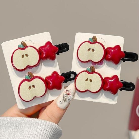 4Pcs Girl Hairpin Red Fruit Slice Decor Hair Clips Smooth Surface Rounded Edges Lightweight Hair Pins Hair Accessories