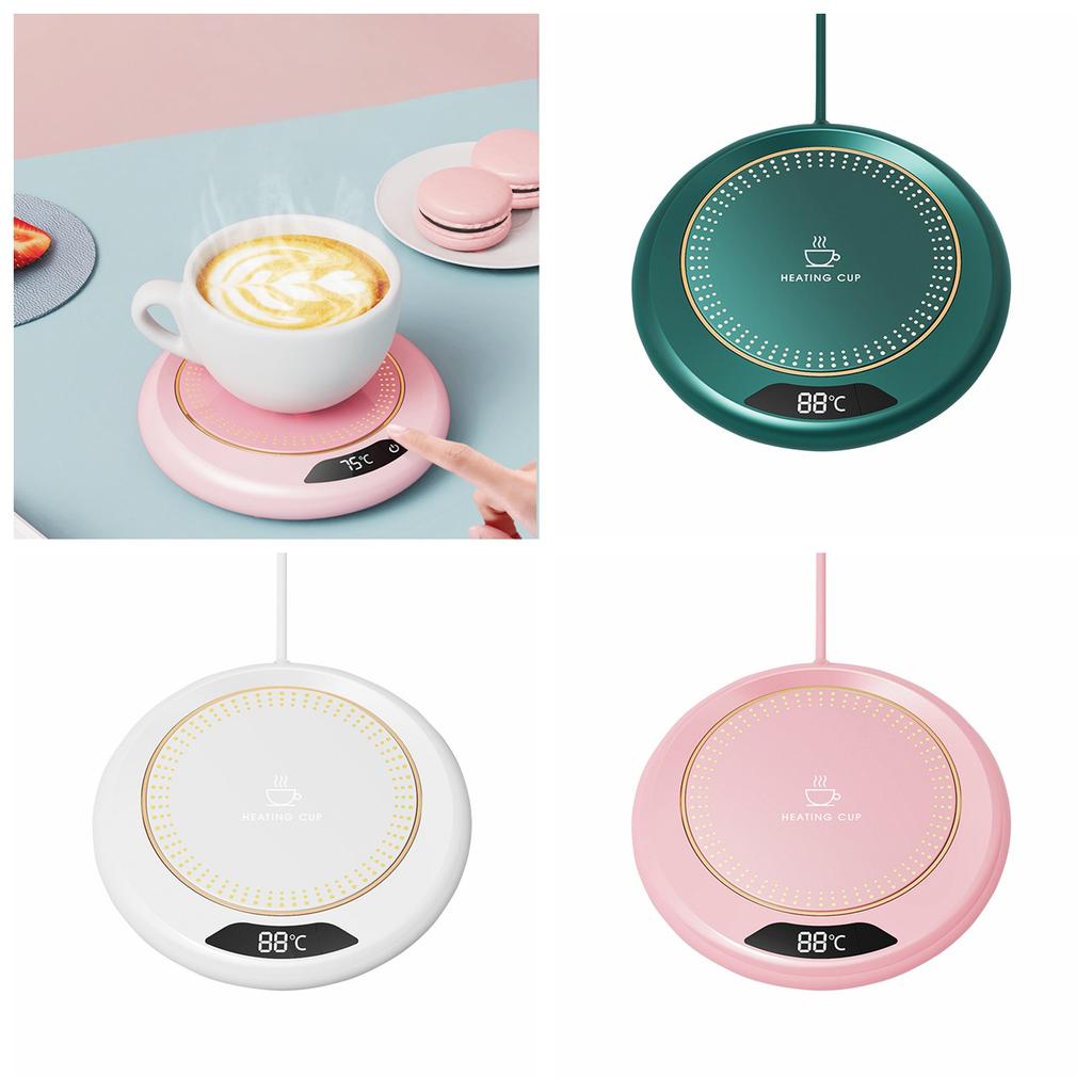 Electric Coffee Mug Warmer with Temperature Control, Pink, 88°C Display, Portable Heating Plate for Office & Home