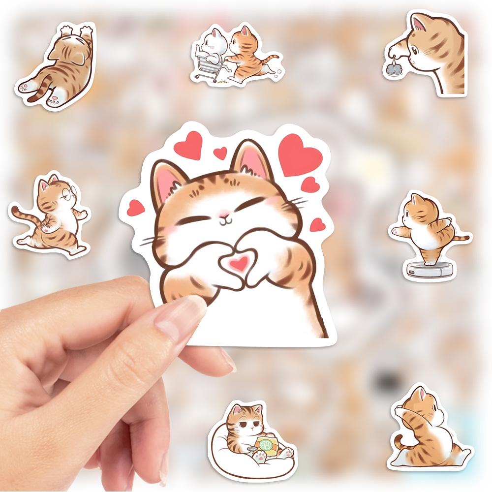 Cute Cartoon Orange Cat Vinyl Stickers Waterproof DIY Decals for Kids Adults Laptop Luggage Bottles Scrapbook Junk Decor Toy