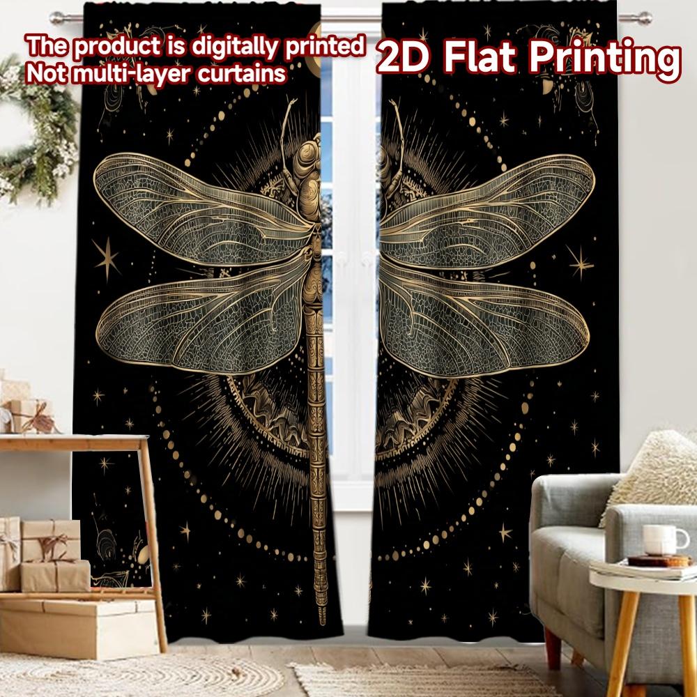 

2pcs, 2D FLAT PRINTING Curtains (Without Rod) Golden Dragonfly Holiday printed curtains Semi-Sheer Curtains Outdoor Decorations 52.50 × 116.00 cm 2 pcs