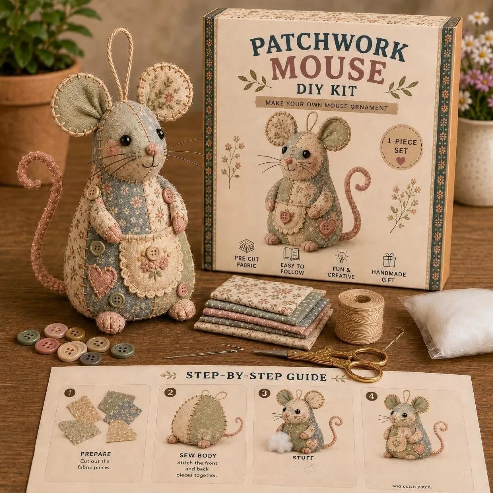 DIY Patchwork Animal Kits Cute Patchwork Mouse DIY Kit Sewing Kit Handmade Craft Set for Beginners Creative Home Ornament Decor