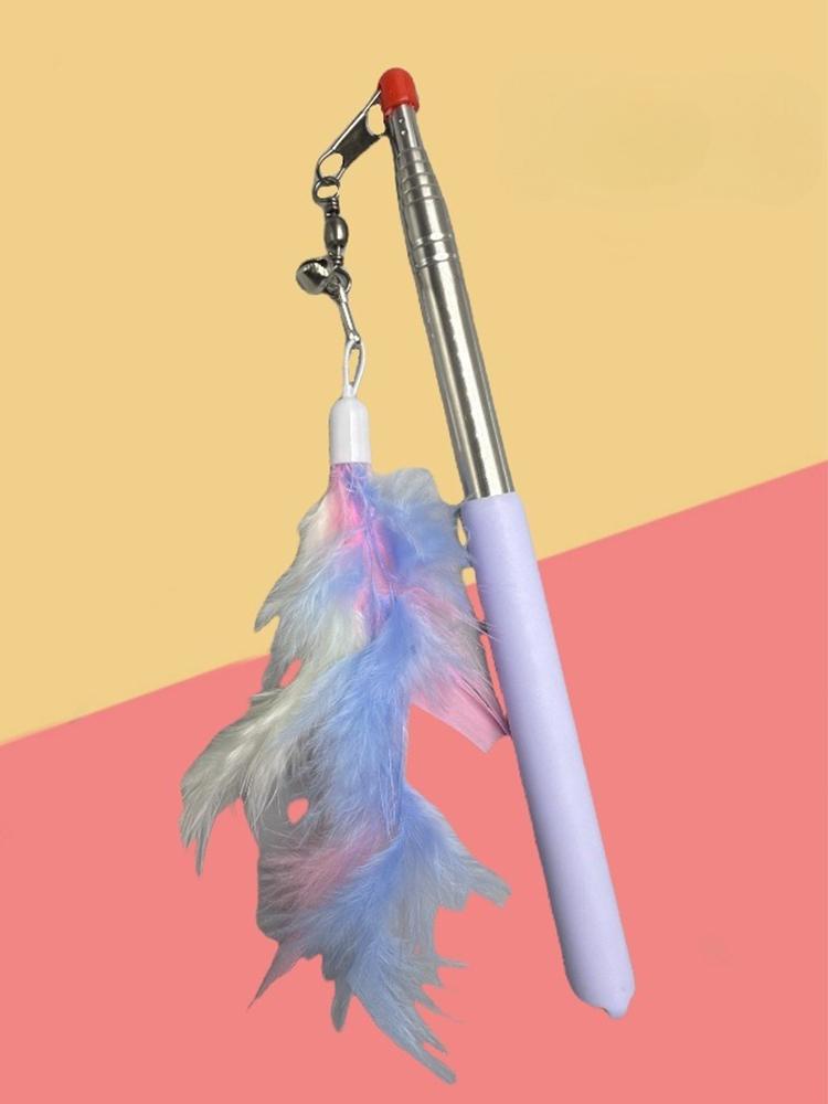 New detachable feather replacement head, cat teaser stick, pet supplies, telescopic pole with bell, interactive cat toy