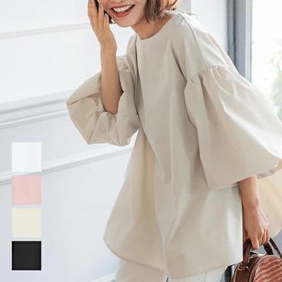 Summer Loose Large Edition Women's Shirt Cotton Oversized Lantern Sleeve Crew Neck Top