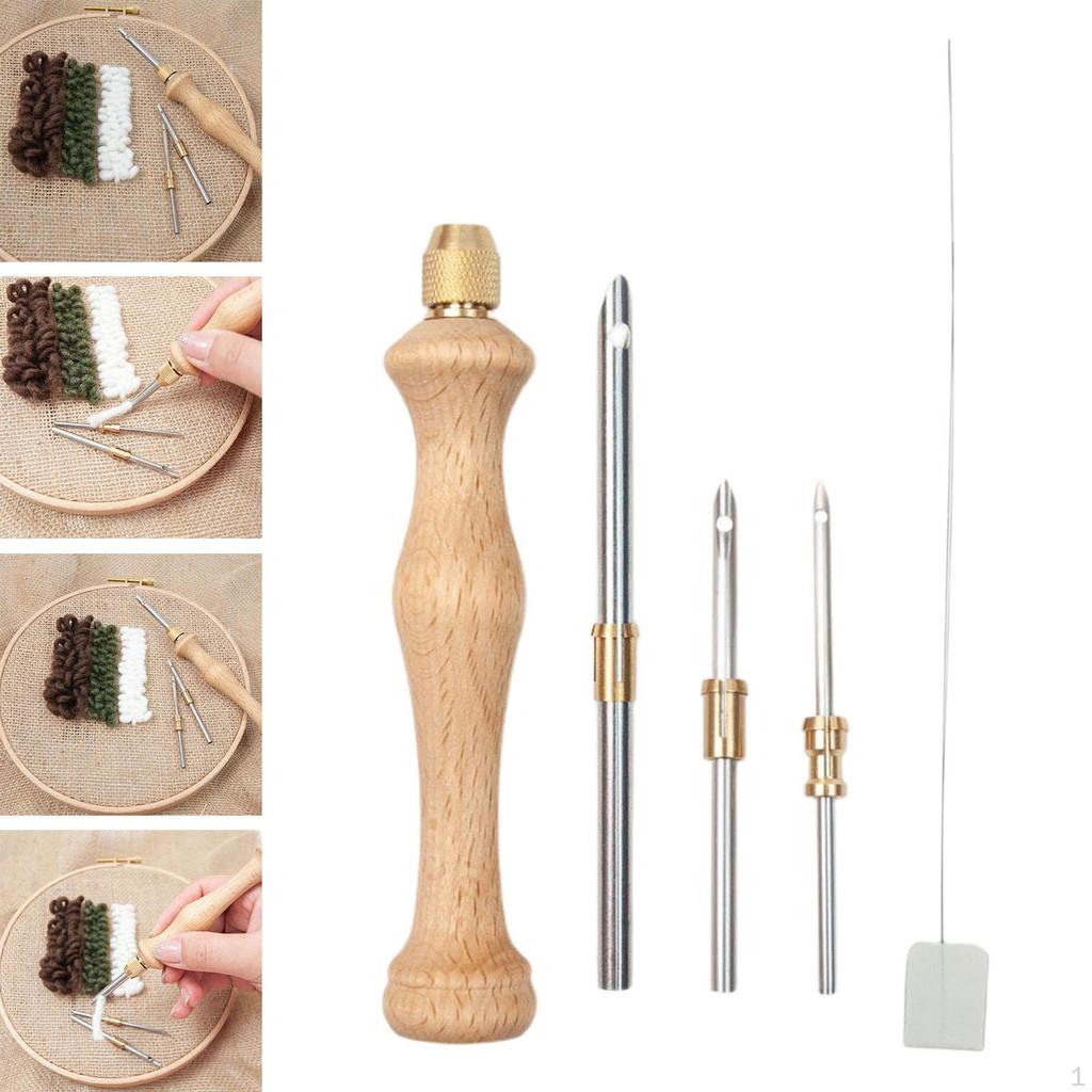 Punch Needle Set Sewing DIY Crafts Wood Handle Stitching Art Embellishment 5 Mm 3.5 Yarn