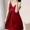 Pure desire wind golden velvet pajamas women's autumn and winter sexy suspender nightgown nightgown loungewear set with chest pad