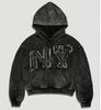 Retro 3D printed NY letter hooded sweater, street trendy brand loose fashion design top
