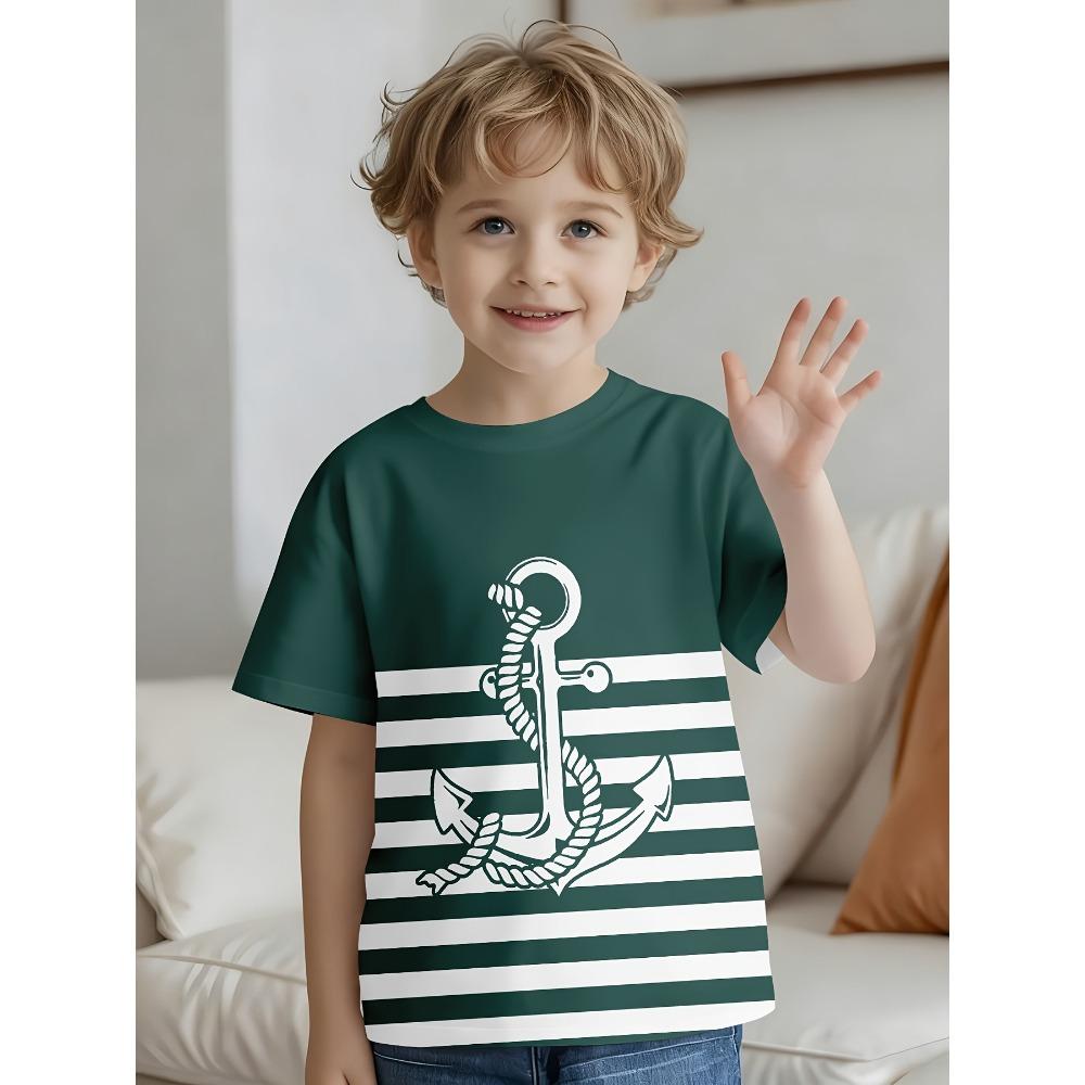 

Children s Knot Anchor Navy T-shirt Retro Anchor Rope Print Baby Classic Nautical Style Casual Short Sleeve 160