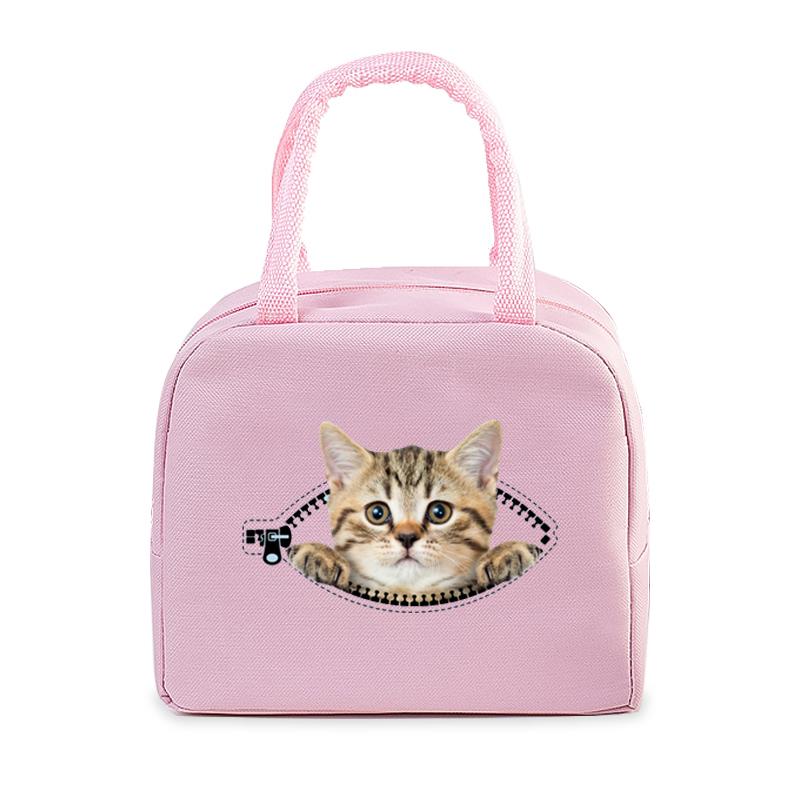 Funny 3D Cats Portable Lunch Bag Durable Office Women Men Thermal Box Cartoon Lunch Handbags Cooler Insulated Food Lunch Bags
