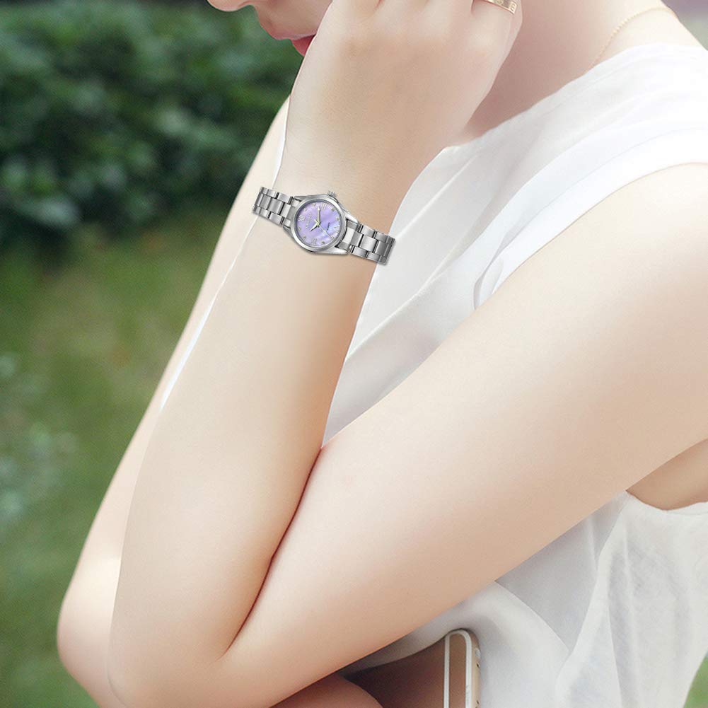 JewelryWe Waterproof Watch with Stainless Steel Popular and Cute Analog Bracelet Perfect for and Purple Women's Strap, Watch, Business, Casual,