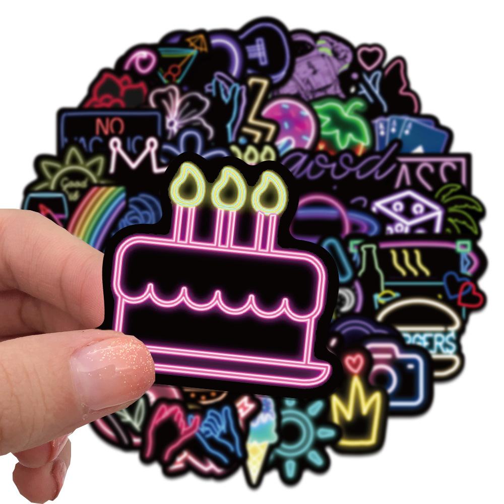 50Pcs Neon Light Cartoon Graffiti Stickers DIY Phone Guitar Laptop Notebook Suitcase Cup Waterproof Sticker Decals