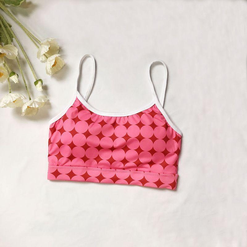 

With Chest Pad Export New Arrival Polka Dot Print Sports Running Workout Underwear Yoga Straps Elastic Quick Dry Training Vest Red dot Tops L