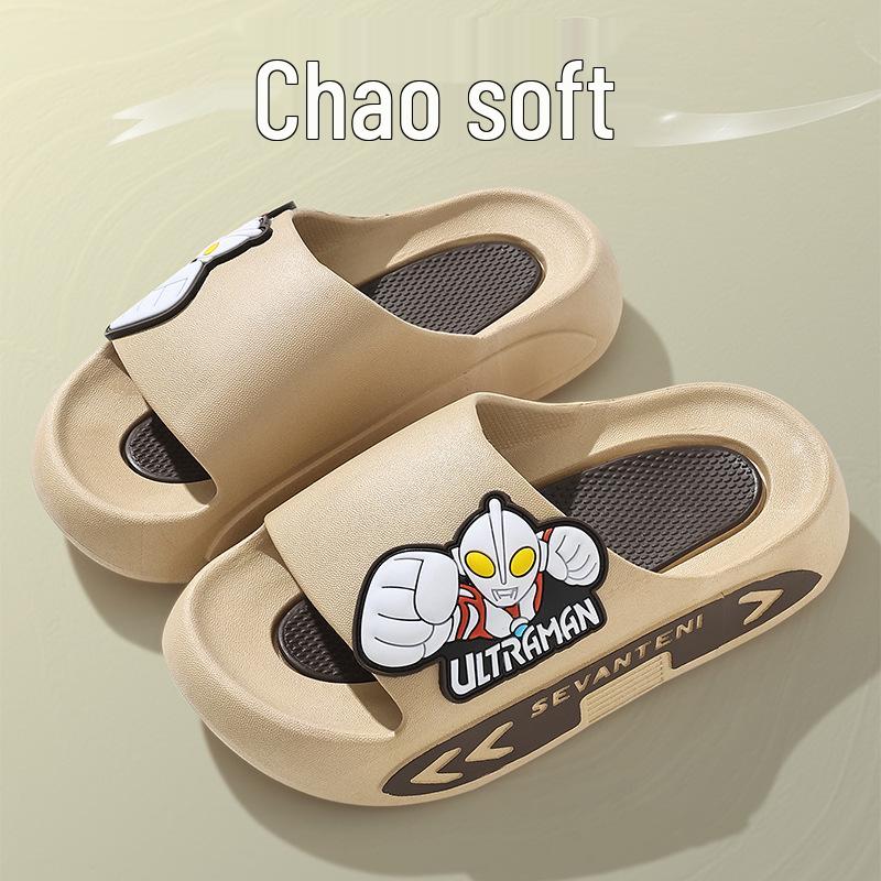 Ultraman Cartoon Summer Sandals for Kids: Parent-Child Style, Non-Slip, Soft Sole for Home, Bath, and Outdoor Use.