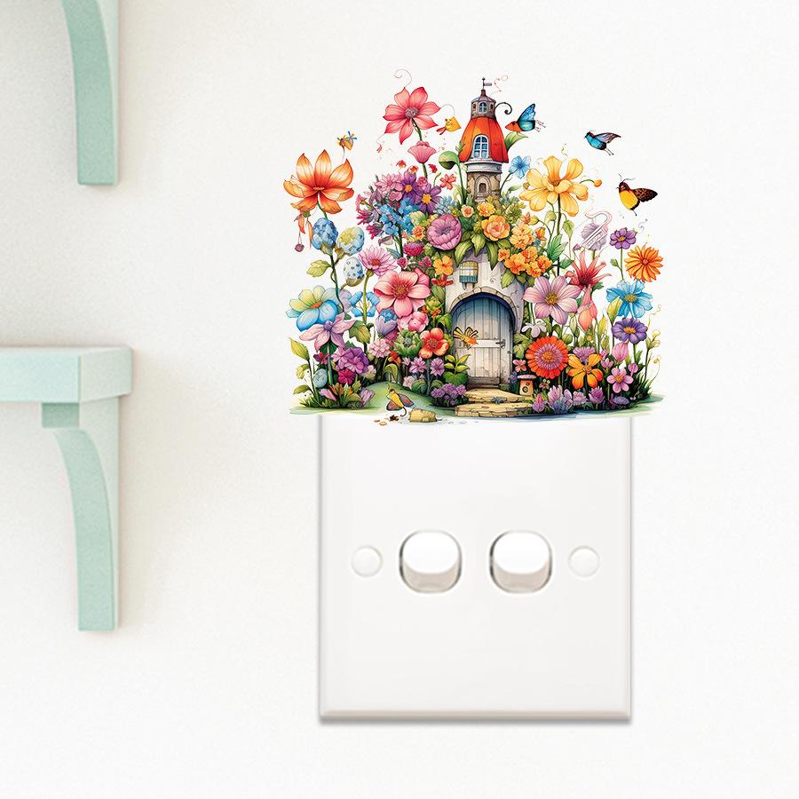 Green Plants Rose Daisies Peony Flowers Leaf Switch Stickers Home Decoration Wall Stickers Self-adhesive