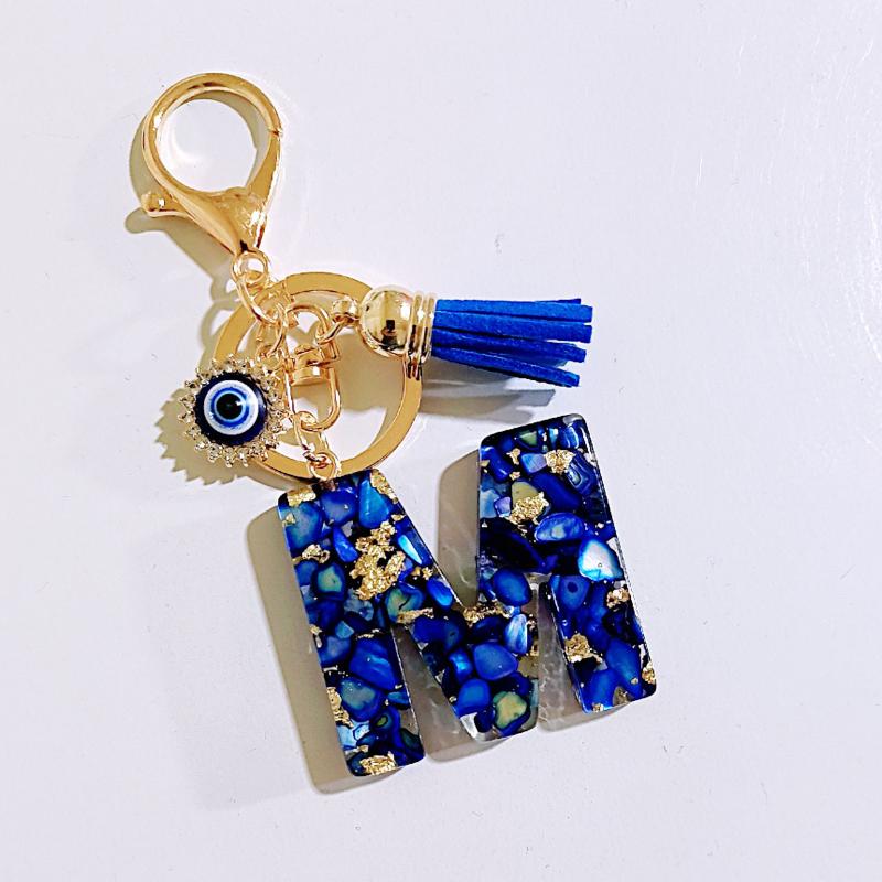1 Stück Buchstaben-Charms-Anhänger mit Strasssteinen und Quaste Blaue Harz Initialen Schlüsselanhänger Stilvolles Geschenk für Frauen