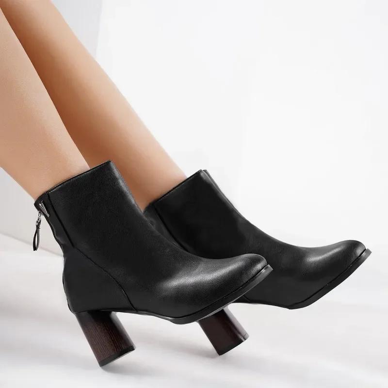 2024 Neue Mode Einfarbig Winter Vielseitige Damenstiefel Reißverschlussverziert Dicke Absätze Bequem und Warm Zapatos De Mujer