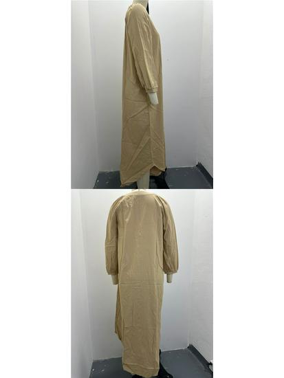 New Women's Cotton Linen Long Sleeve Cardigan Dress for Autumn and Winter