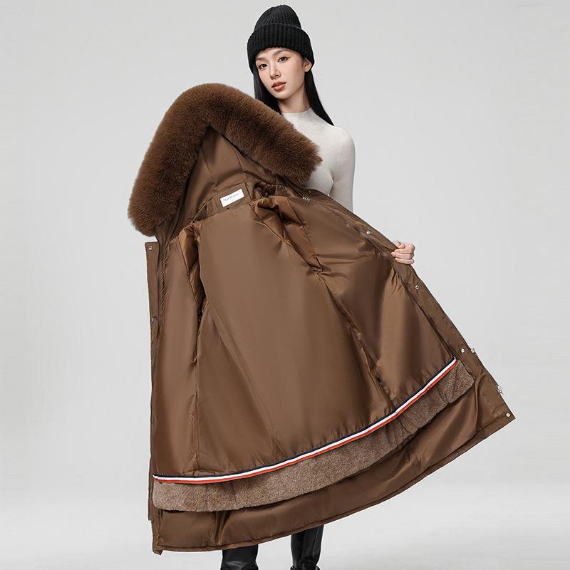 Women's Long Fashion Hooded Big Fur Collar Cotton Coat, Thin and Versatile Foreign Style Cotton Coat