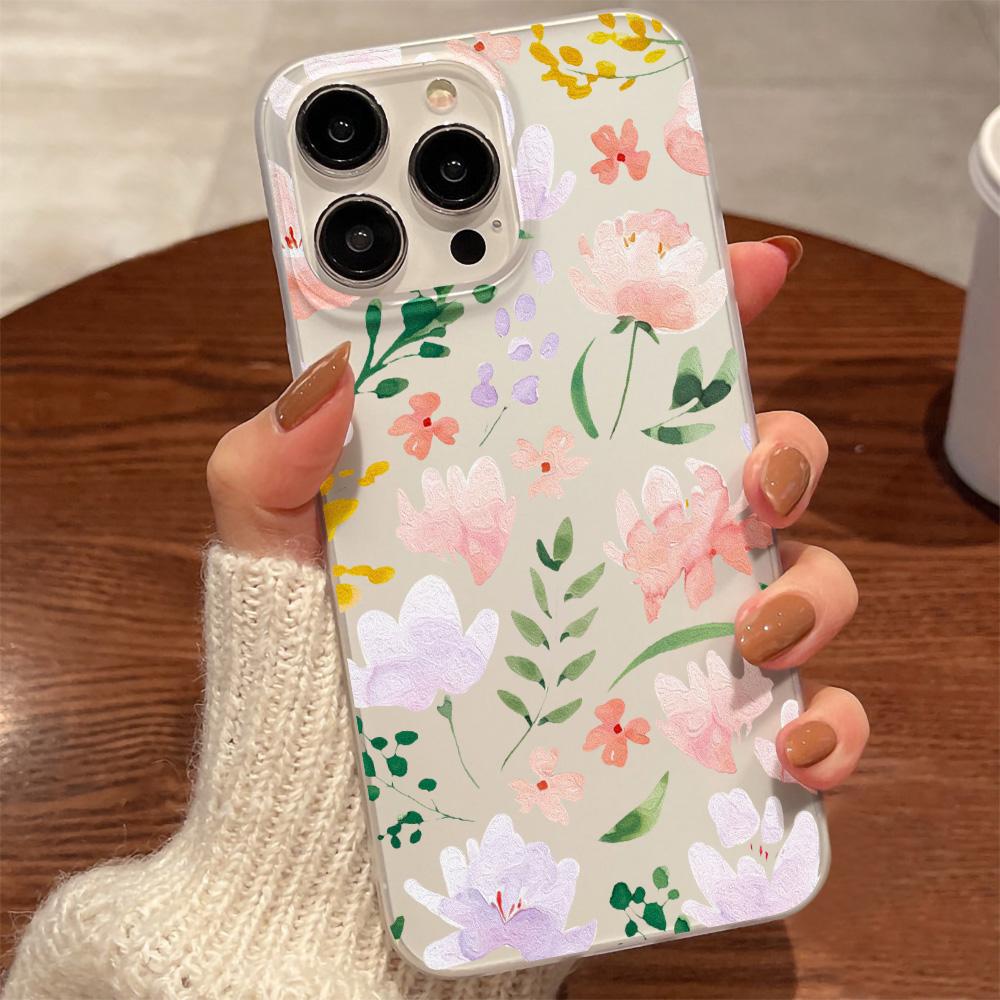Mobile Phone Cases for iPhone 11 13 15 Pro Max 12 14 Pro Max Case iPhone 16 15 Plus 13 Pro 12 Frosted Texture Painted Cartoon Flowers