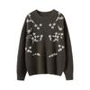 Women's Pure Cashmere Embroidered Sweater - Round Neck, Drop Shoulder, Long Sleeves, Autumn/Winter Knit Pullover