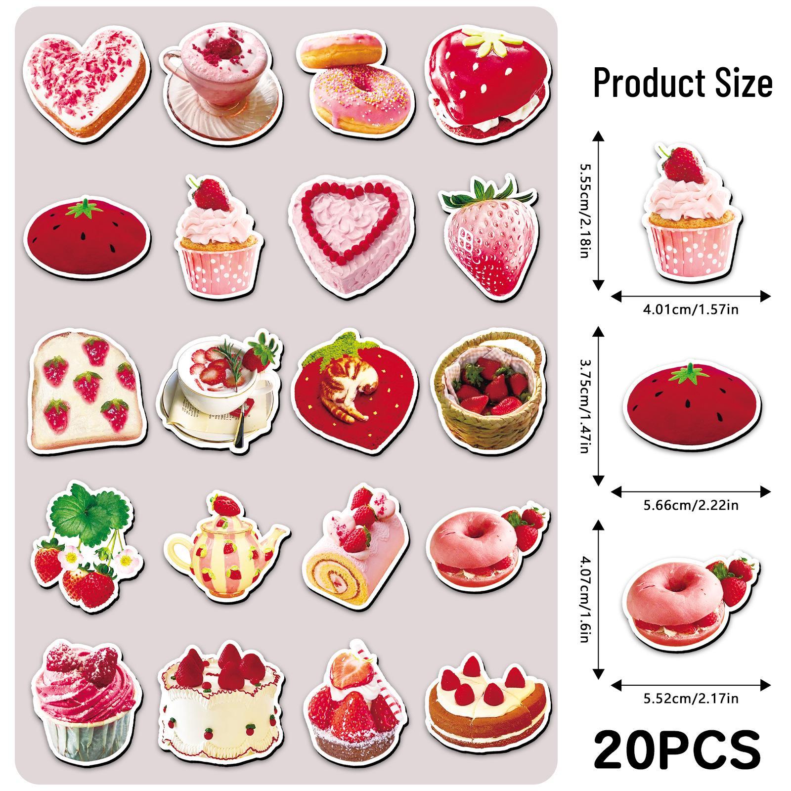 20-Piece Strawberry Heart Cake Dessert Pattern Soft Magnets for Refrigerator Decoration 5.5-8.5 CM