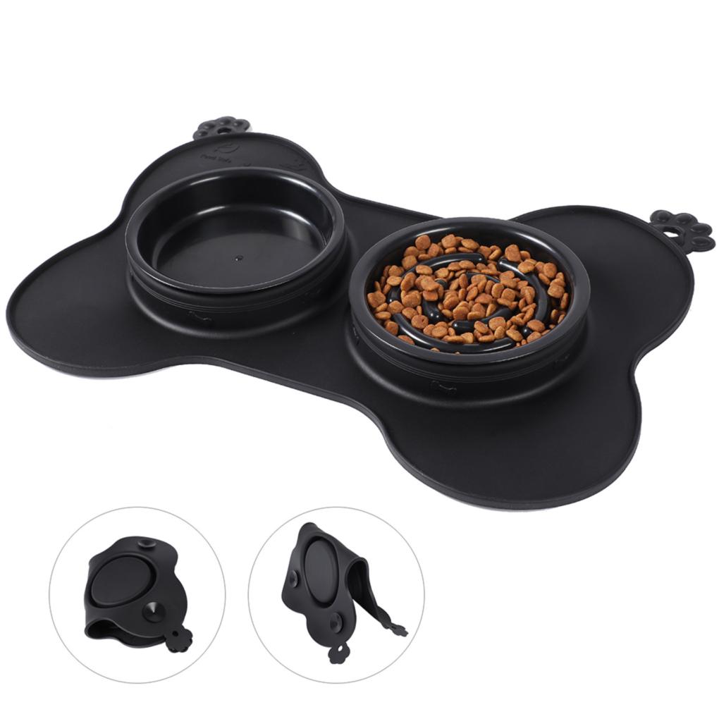 2Pcs Pet Bowl Silicone Slow Feeder with Tray Non-Slip Mat Drinking Food Feeding Bowl for Animals