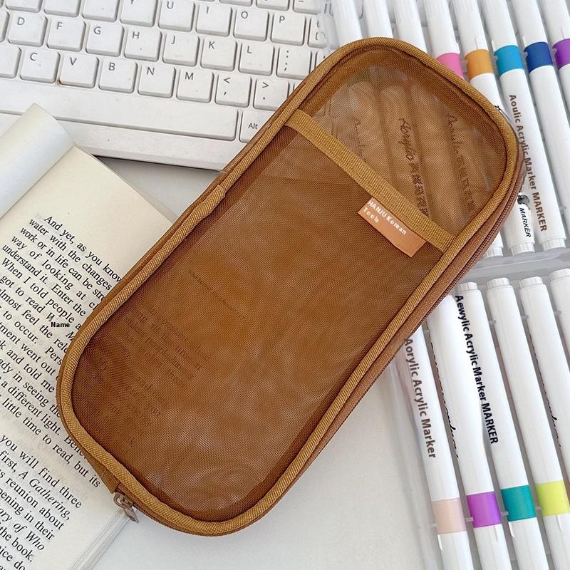 1Pcs Transparent Mesh Pencil Case Double Layer Portable Lightweight Girls Pencil Pouch Korean Style School Stationery