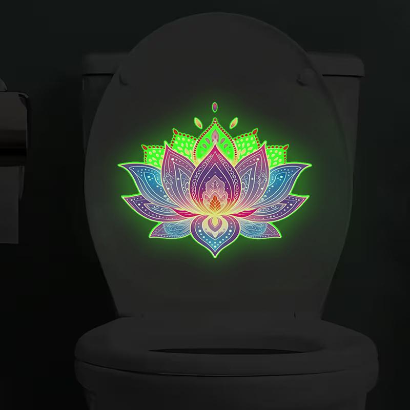 Glow-In-The-Dark Lotus Toilet Sticker Pvc Self-Adhesive Removable Wall Decal Luminous Car, Bedroom, Living Room Sticker A1
