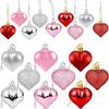 Heart Pendant Red Color Heart Ornament Valentine Decoration 12pcs Set Ball Pendant For Holiday Parties Valentine's Day Christmas