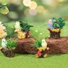 Miniatur-Feengarten-Zubehör Mini Harz Baumstumpf Figur mit Vogel Und Künstliche Pflanzen für DIY Moos-Terrarien Basteln Heimdekoration
