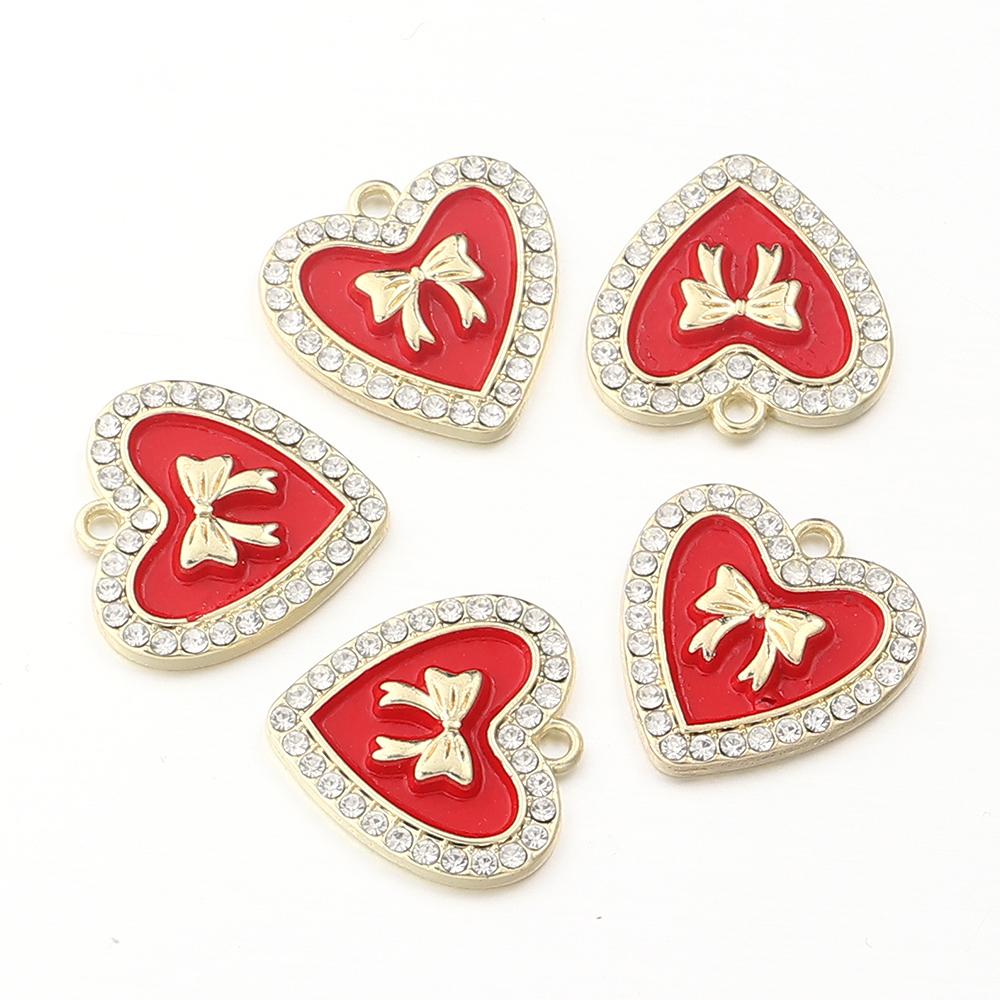 5pcs 21mm Alloy Heart Charms Cute Bow Dripping Oil Enamel Pendants For Jewelry Making DIY Necklace Bracelet Earrings Accessories