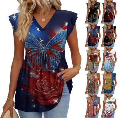 Damenoberteile Modisches V-Ausschnitt Rüschenärmel Kurzarm-T-Shirt Business-Blusen