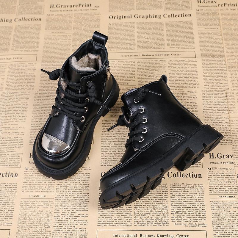 Girls Boots Cotton Shoes Winter Snow Boots 2025 New Children's Leather Boots Boys Martin Boots Large Cotton Autumn and Winter Shoes