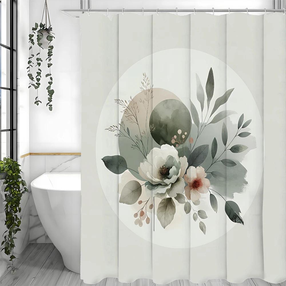 Wodny Floral Okrągły Liść Zasłona Prysznicowa, Dekoracyjna Zasłona Prysznicowa do Łazienki, Wodoodporna Zasłona Prysznicowa z Haczykami