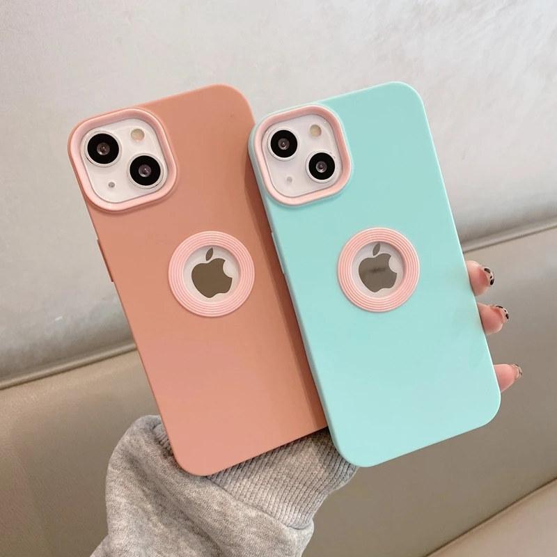 Luxusní měkké silikonové pouzdro na telefon s logem pro iPhone 14 13 12 11 Pro Max X XR XS Max 7 8 Plus SE 2 Kontrastní kryt Candy Color
