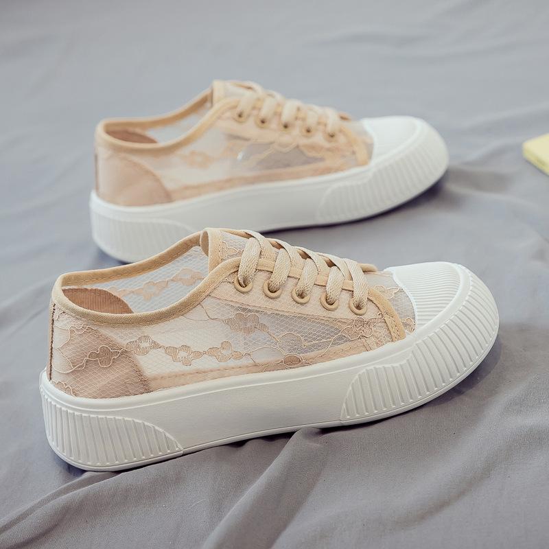 Fashion Womens Shoes 2025 Summer New Lace Mesh Breathable Canvas Shoes Fashion Trend Soft Sole Breathable Casual Shoes Women