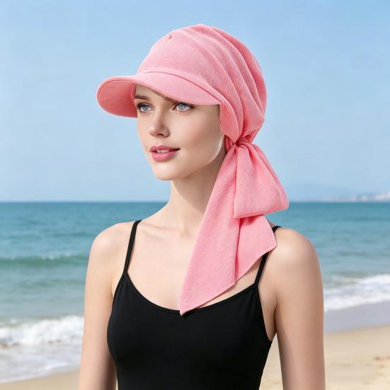 Women Headscarf Hat Flower Pattern Lace-up Ribbon Turban Hat Outdoor Travel Cycling Sunshade Cap Headwear