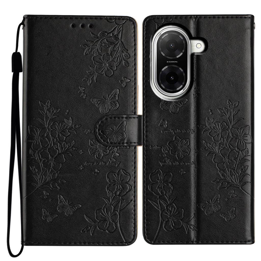 Dla Xiaomi Redmi A5 NFC (173.45mm) Etui na telefon portfelowe Skórzane etui z klapką z nadrukiem motyla i kwiatów ze smyczą