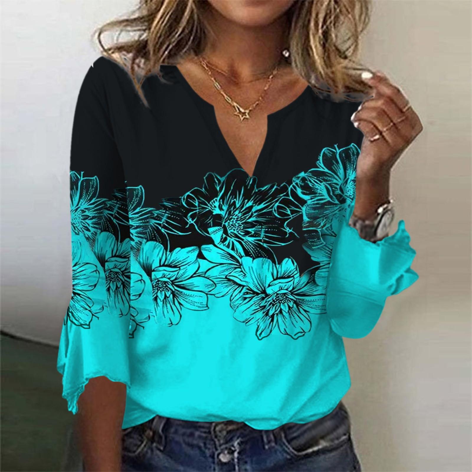 

Рубашки с рукавом 3/4 для женщин, футболки с рисунком и принтом, блузки, повседневные базовые топы больших размеров, пуловеры XL темно-синий