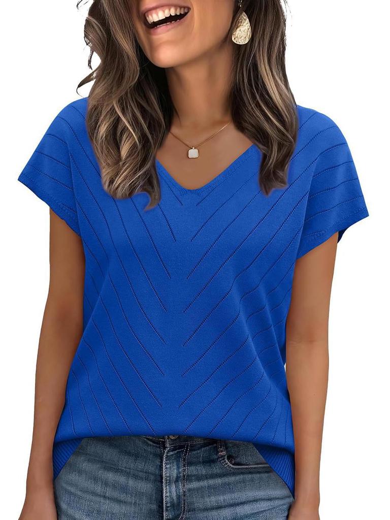 2026 Summer Hot Trend Beach Vacation Cap Sleeve V-Neck Hollowed-Out Casual Knit Sweater for Women