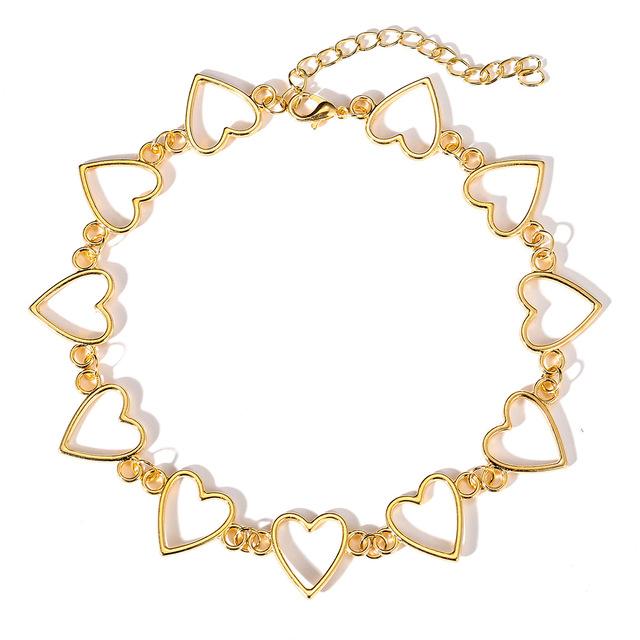 Kpop Heart Chain Choker Necklace for Women Collar Goth Necklaces Aesthetic Jewellery Christmas Party Girl Halloween New Chocker