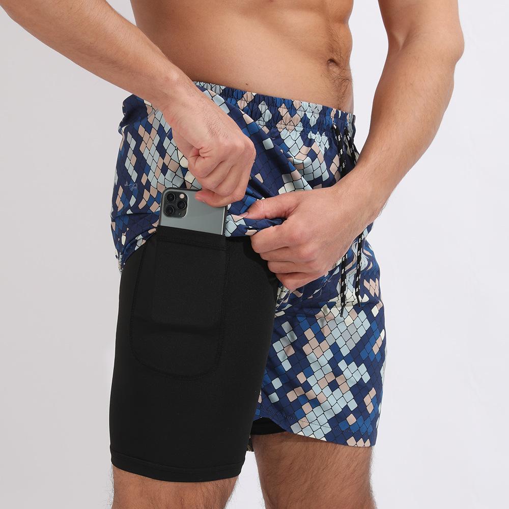 Crazy Muscle Summer Men's Printed Double Layer Plus Size Beach Shorts